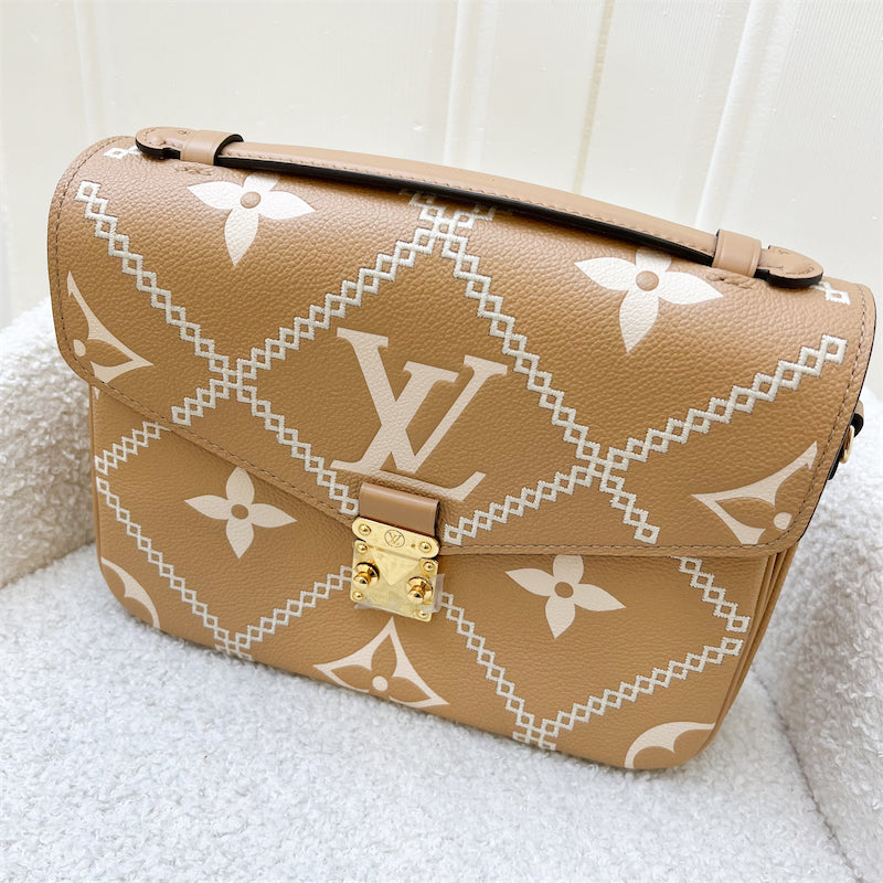 LV Giant Broderies Pochette Metis in Arizona Beige / Crème Beige Monogram Empreinte Leather and GHW