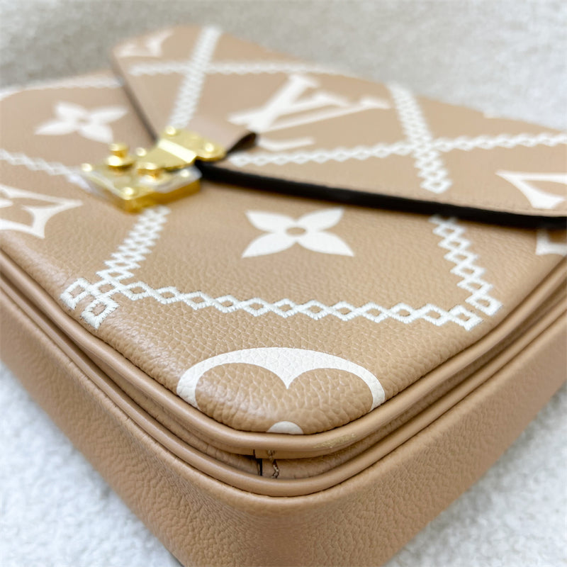 LV Giant Broderies Pochette Metis in Arizona Beige / Crème Beige Monogram Empreinte Leather and GHW