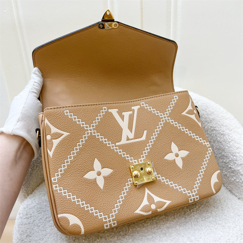 LV Giant Broderies Pochette Metis in Arizona Beige / Crème Beige Monogram Empreinte Leather and GHW