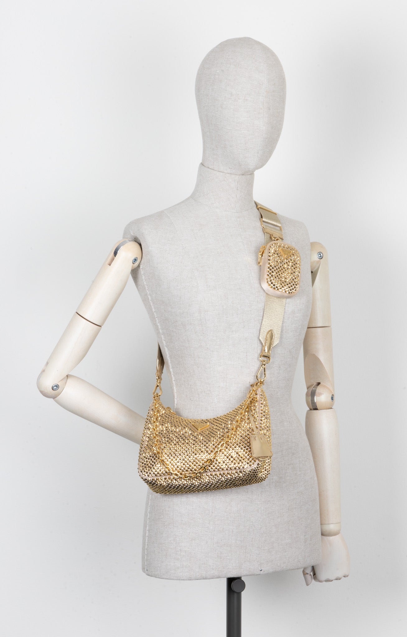 PRADA Re-Edition 2005 Crossbody Bag Gold Crystal Satin