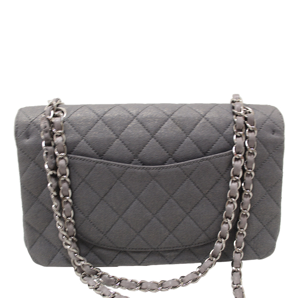 Chanel Grey Glitter Canvas Medium Classic Flap Shoulder Chain Bag