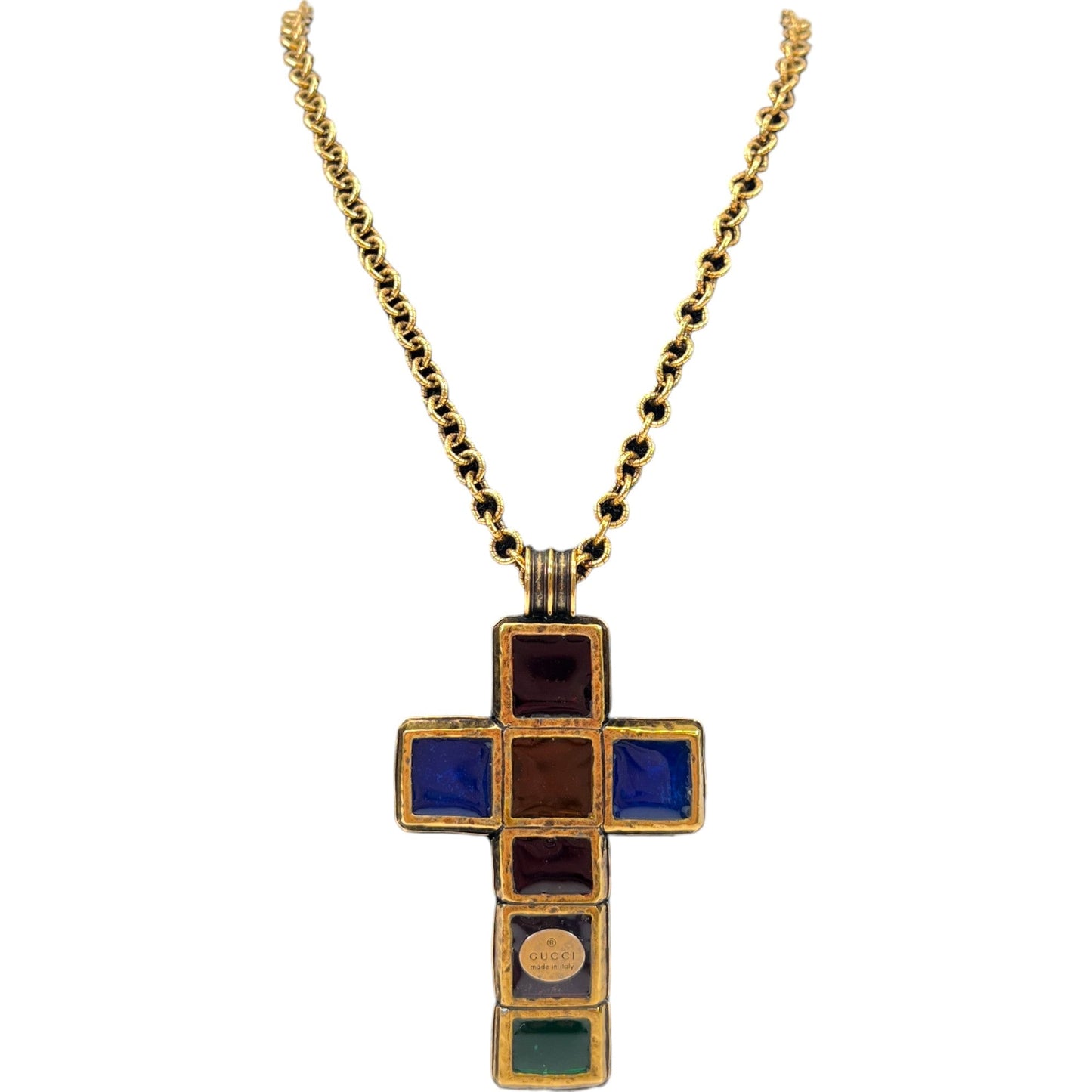 Women's Resort Multicolor Gripoix Cross Pendant Necklace Gold