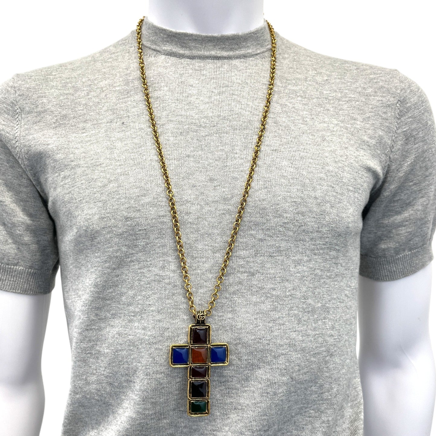 Women's Resort Multicolor Gripoix Cross Pendant Necklace Gold