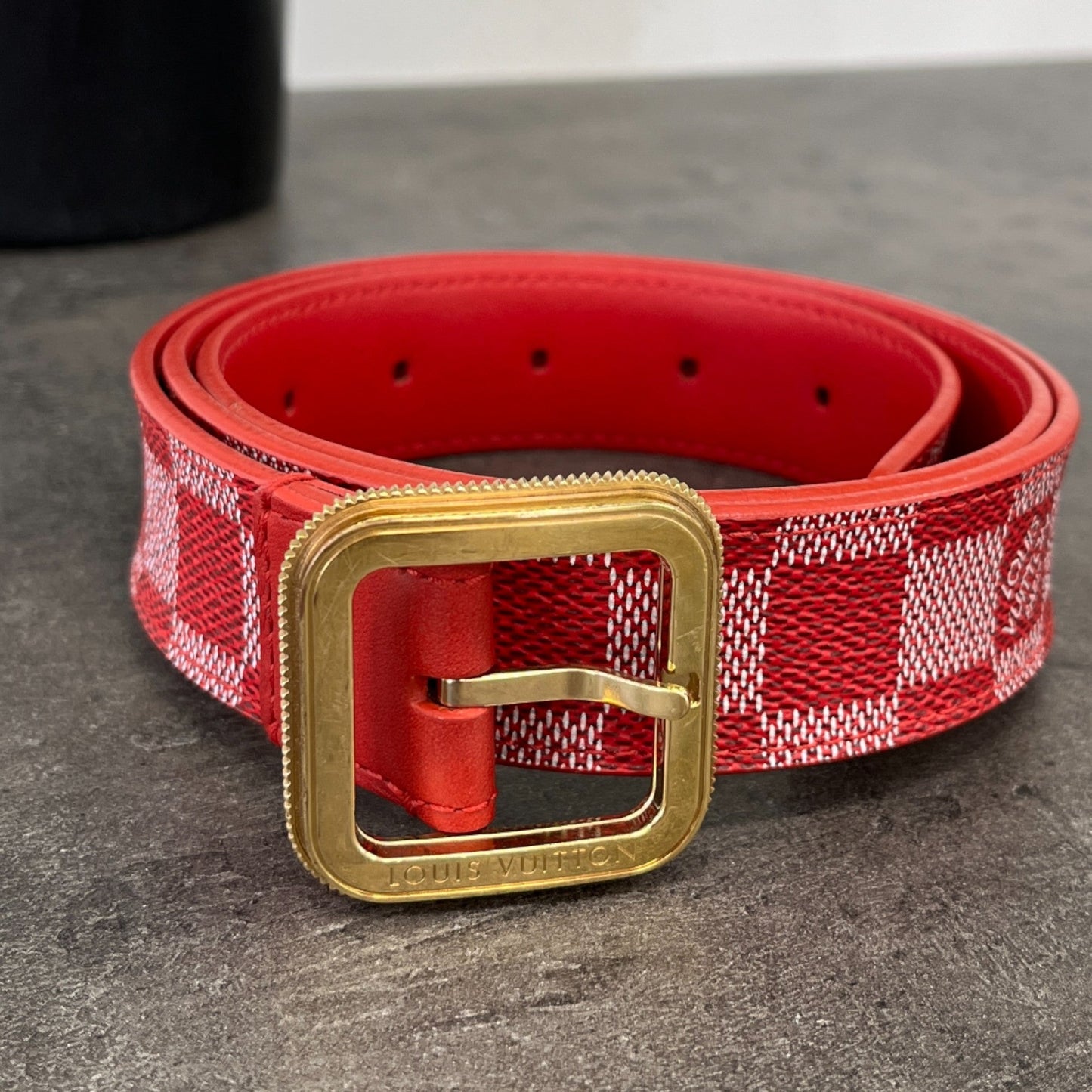 Women's Damier Belt Red Size Waist 30"