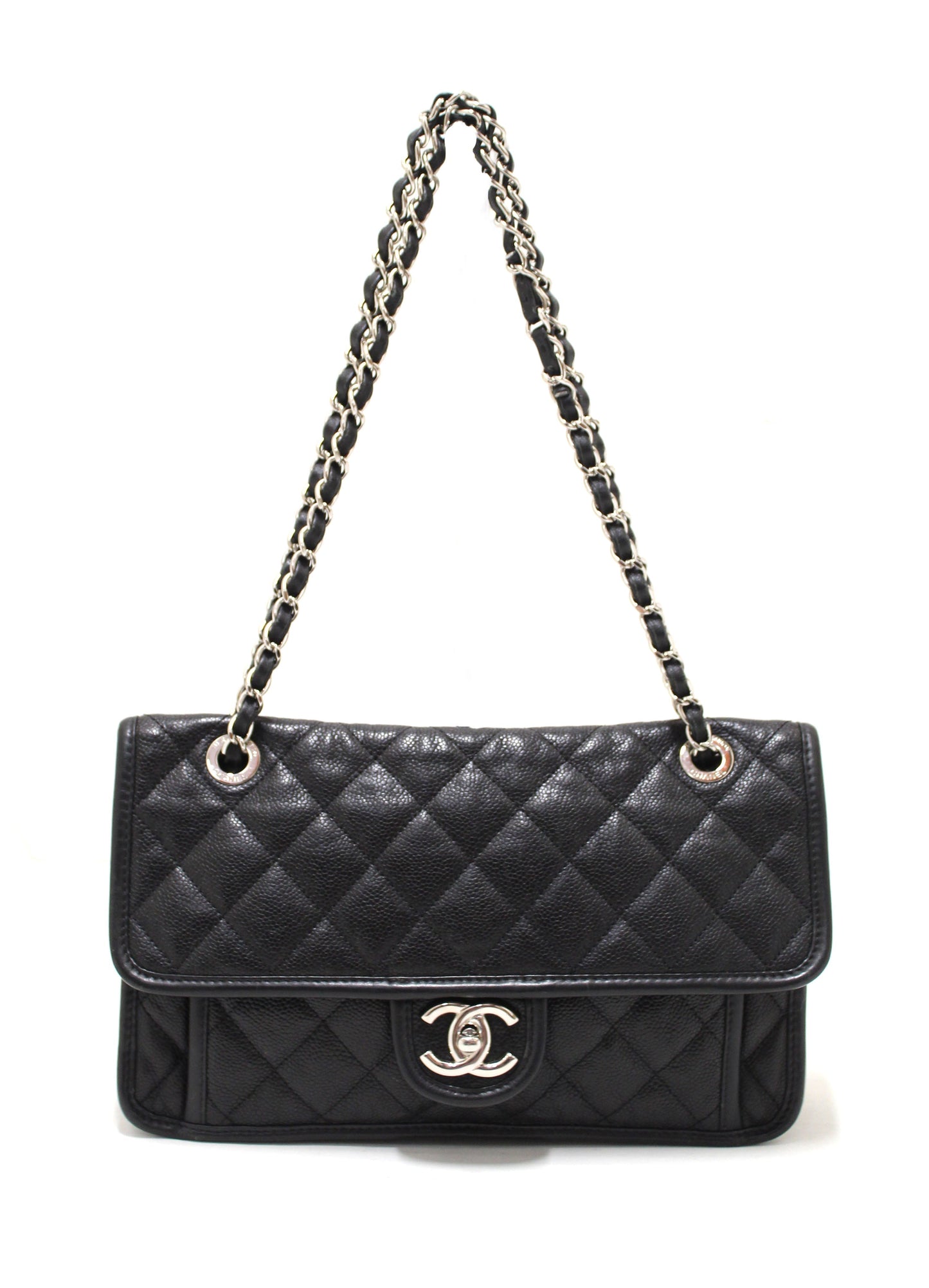 Chanel Black Quilted Caviar Leather Riviera Flap Shoulder Bag