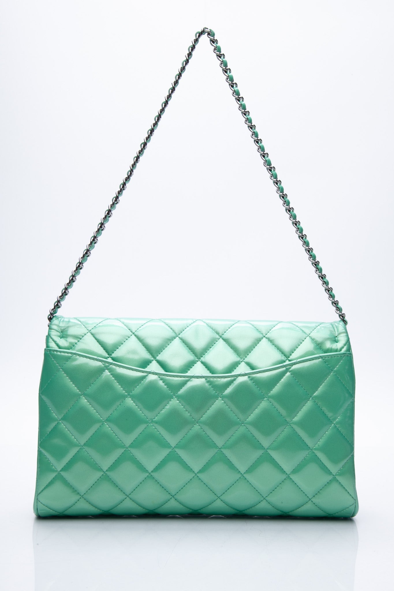 CHANEL Timeless Clutch On Chain Patent Leather Green