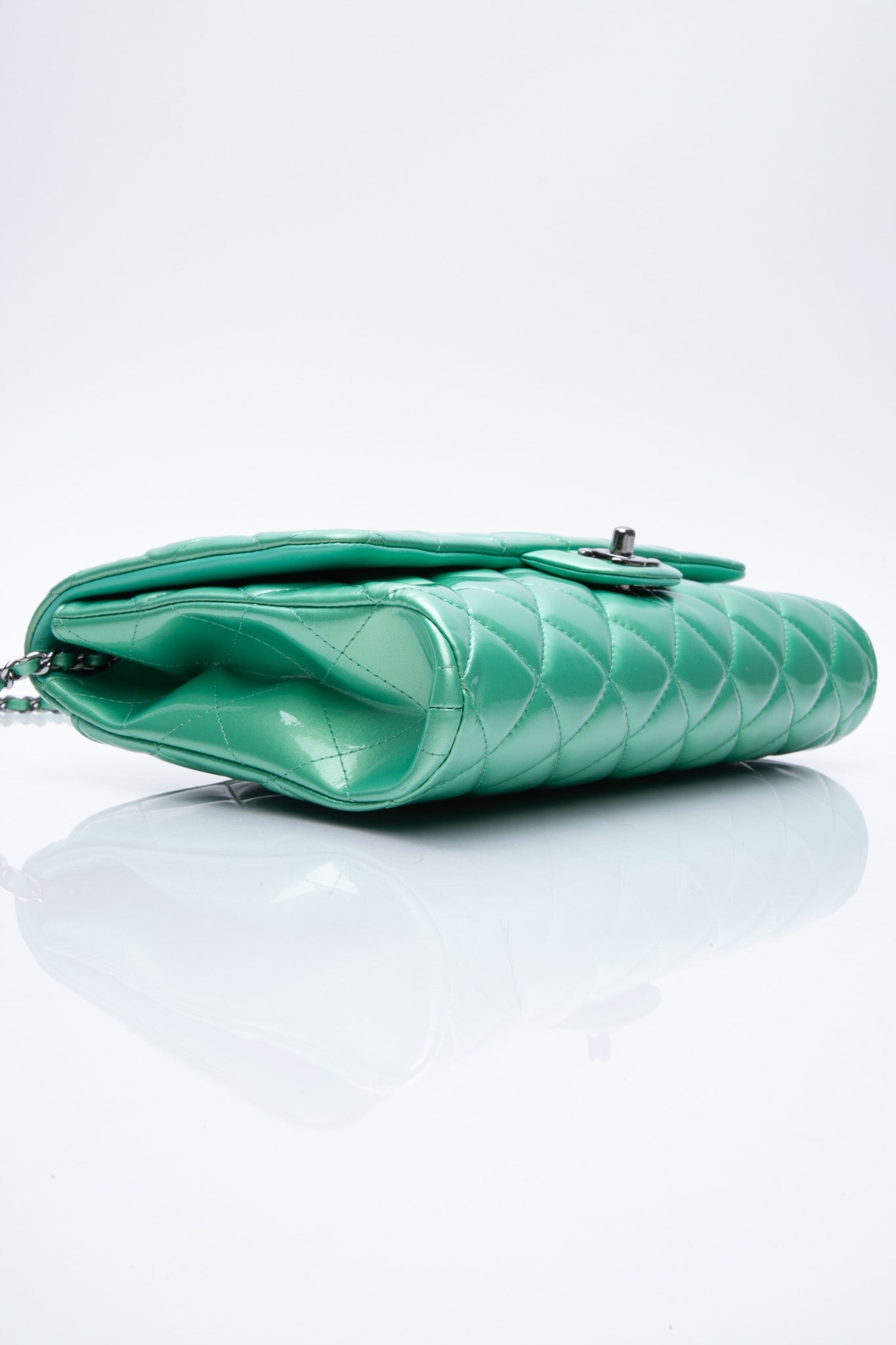 CHANEL Timeless Clutch On Chain Patent Leather Green