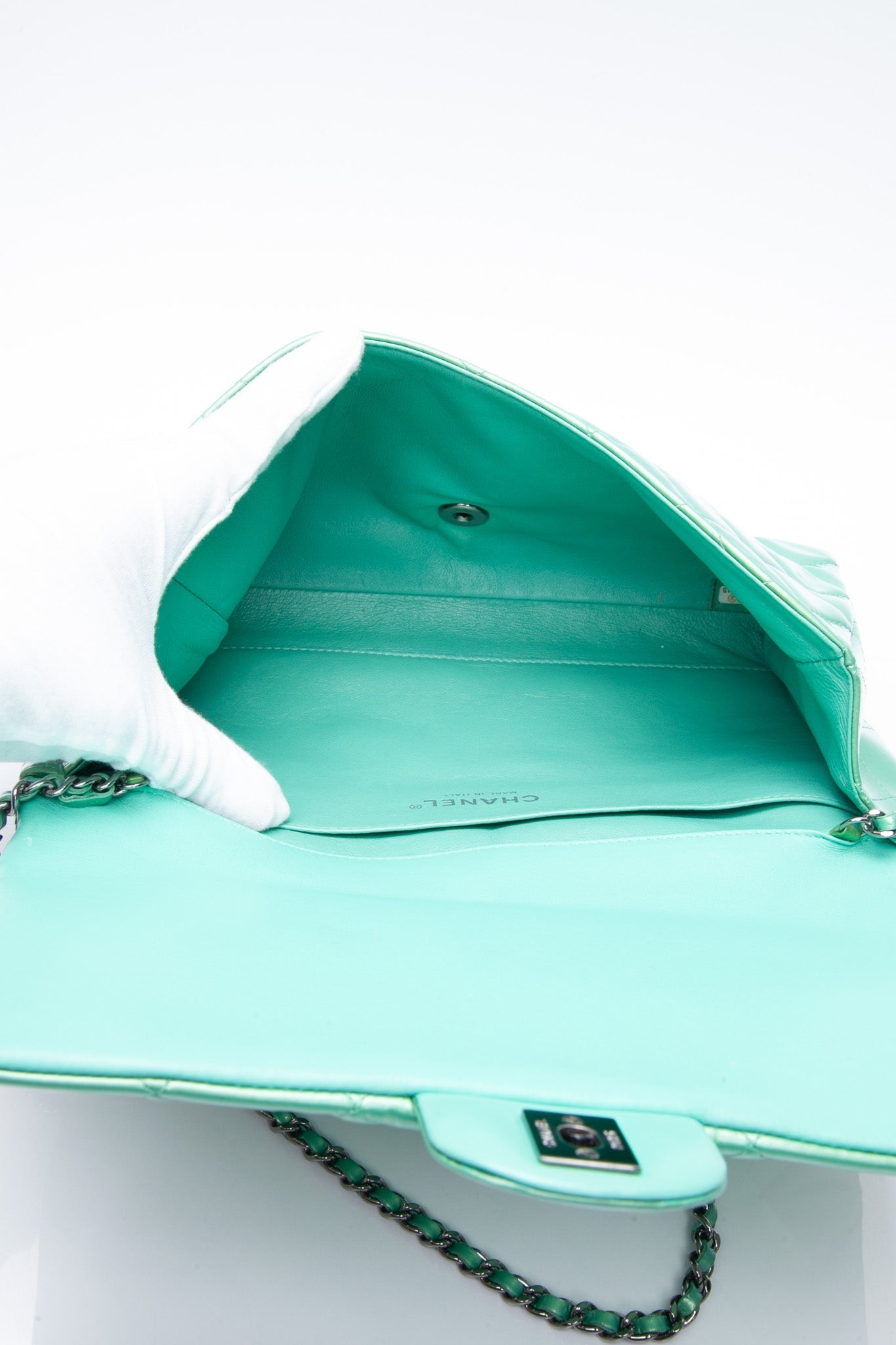 CHANEL Timeless Clutch On Chain Patent Leather Green