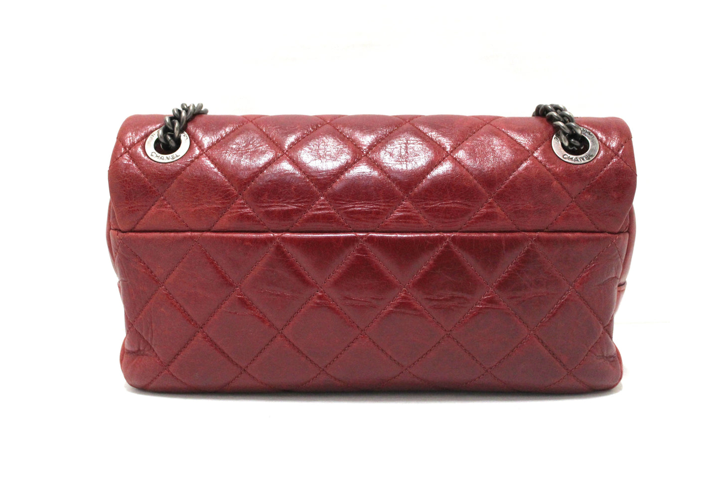 Chanel Red Aged Calfskin Leather Quilted Medium Easy Flap Shoulder Bag