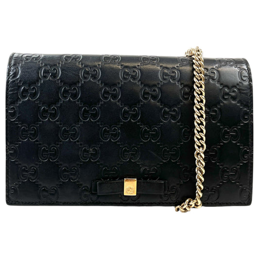 Women's Guccissima Bow Wallet On Chain Bag Black