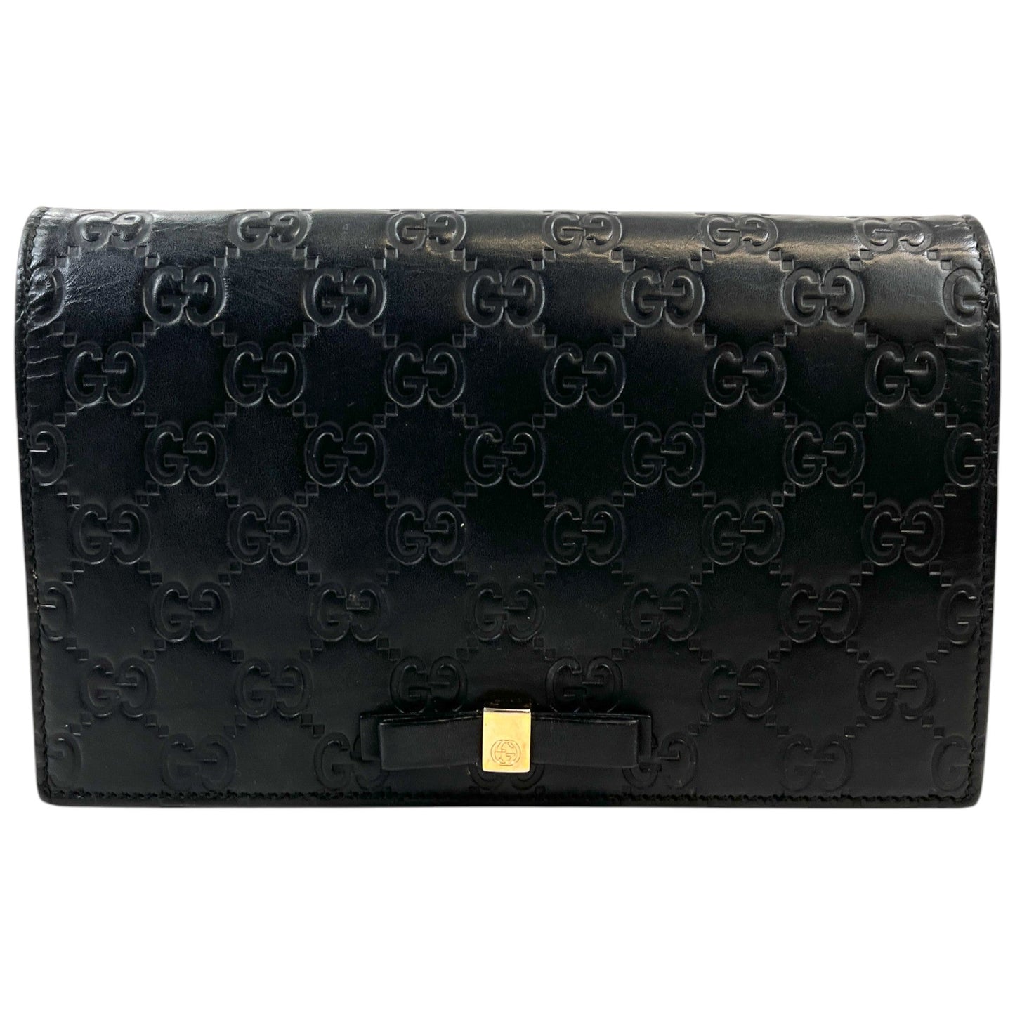 Women's Guccissima Bow Wallet On Chain Bag Black