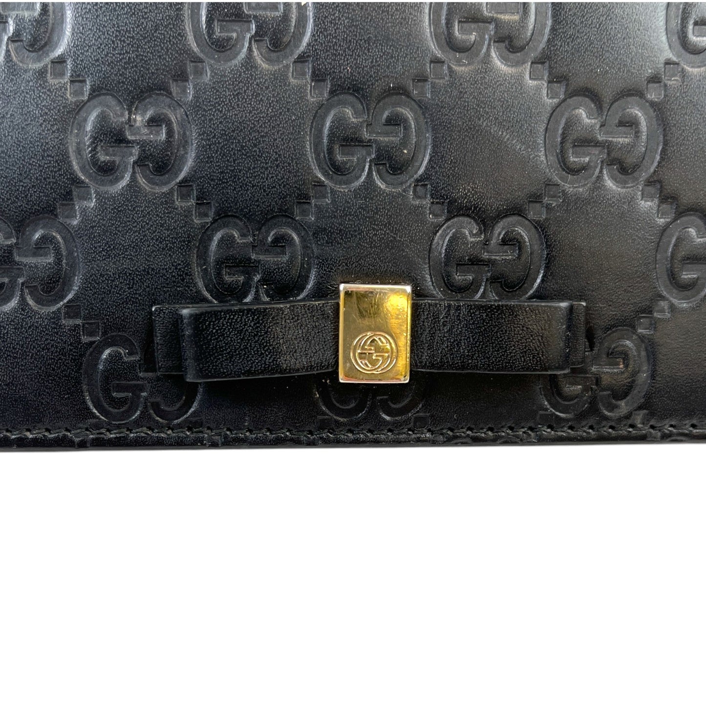 Women's Guccissima Bow Wallet On Chain Bag Black