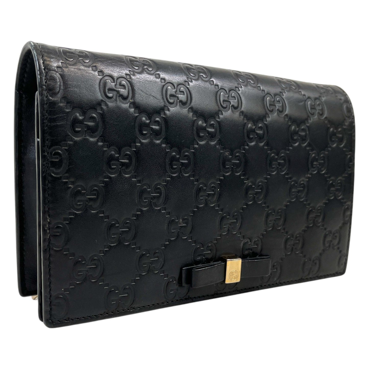 Women's Guccissima Bow Wallet On Chain Bag Black