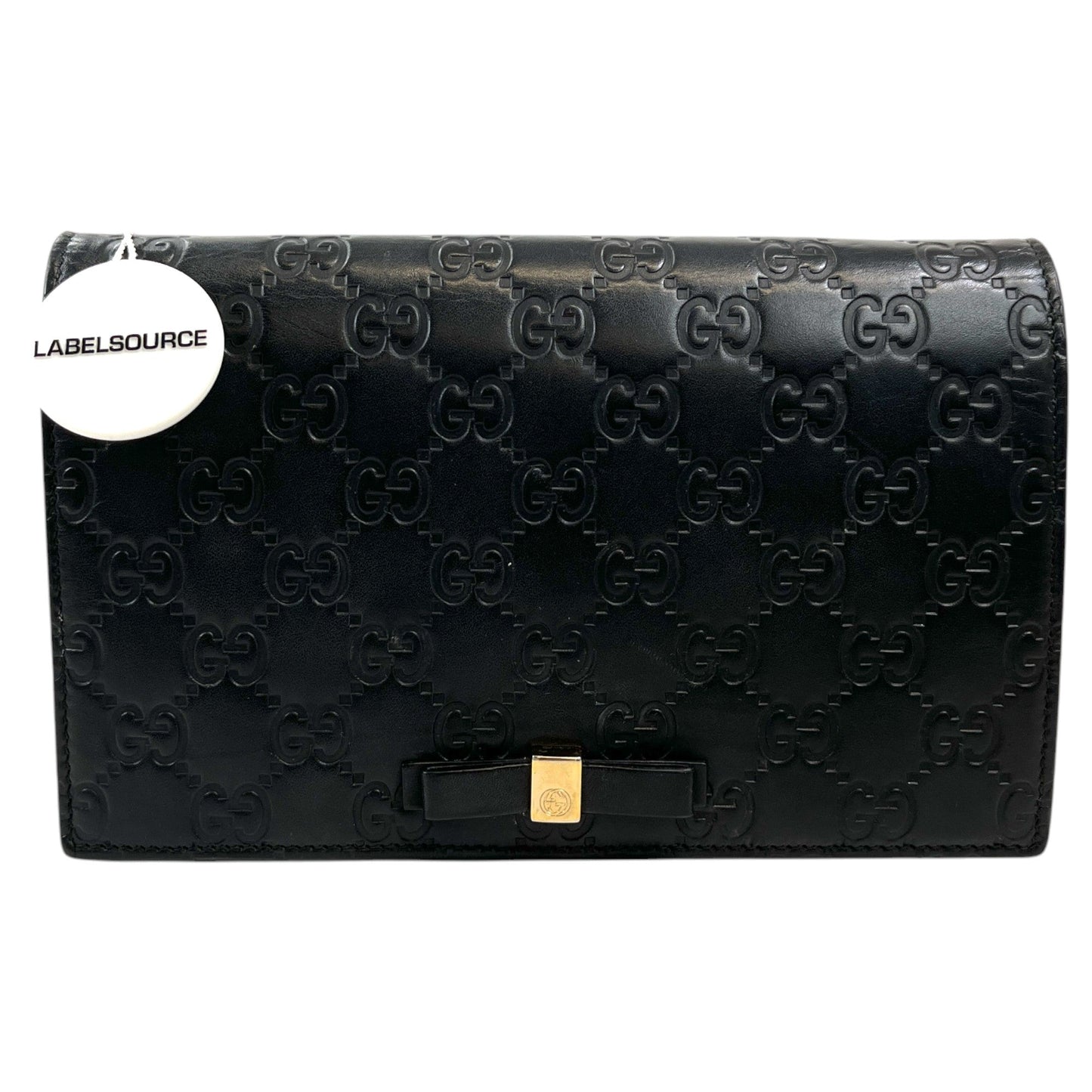 Women's Guccissima Bow Wallet On Chain Bag Black