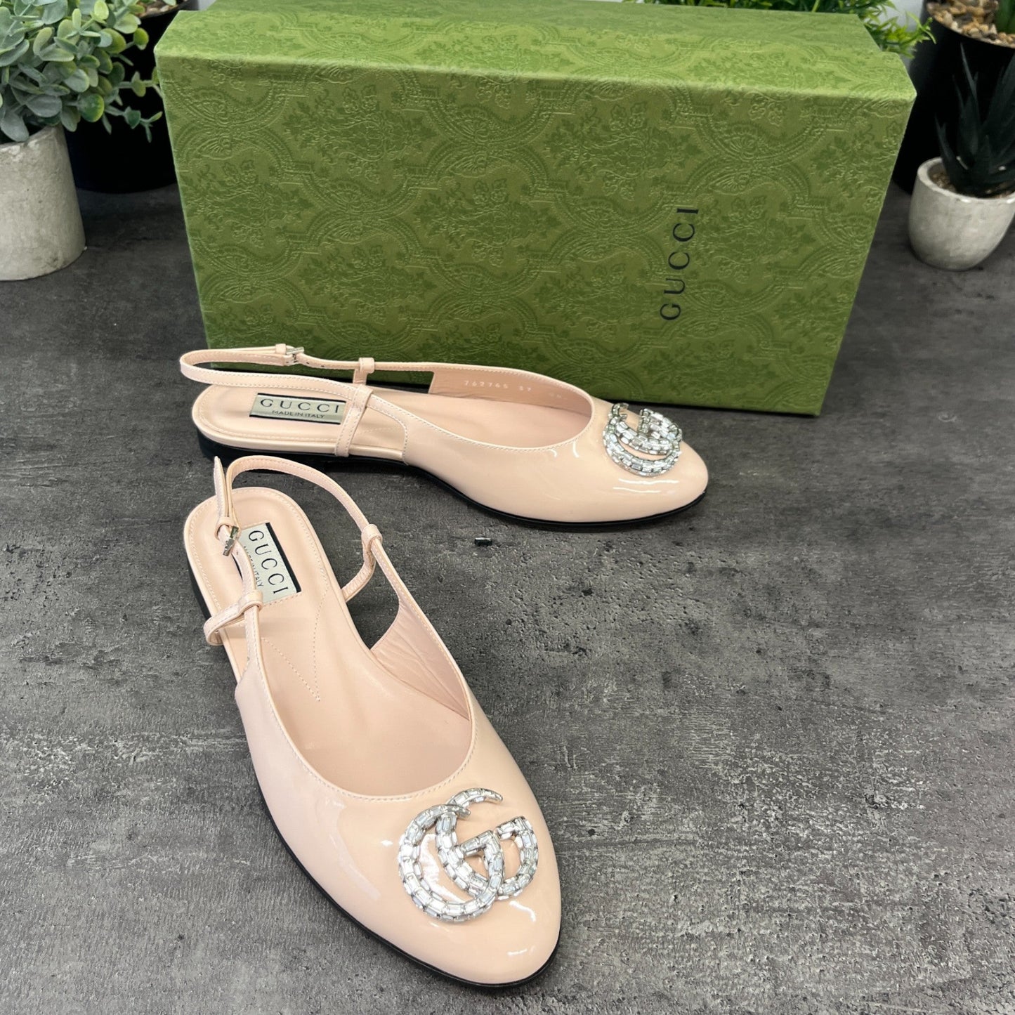 Women's Double G Crystal Ballerina Mules Nude Size EU 37 / UK 4