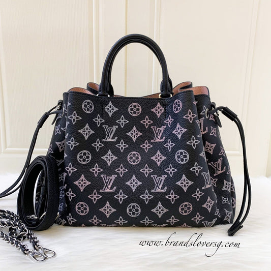 LV Bella Tote in Mahina Leather Black and Light Pink Mahina Leather