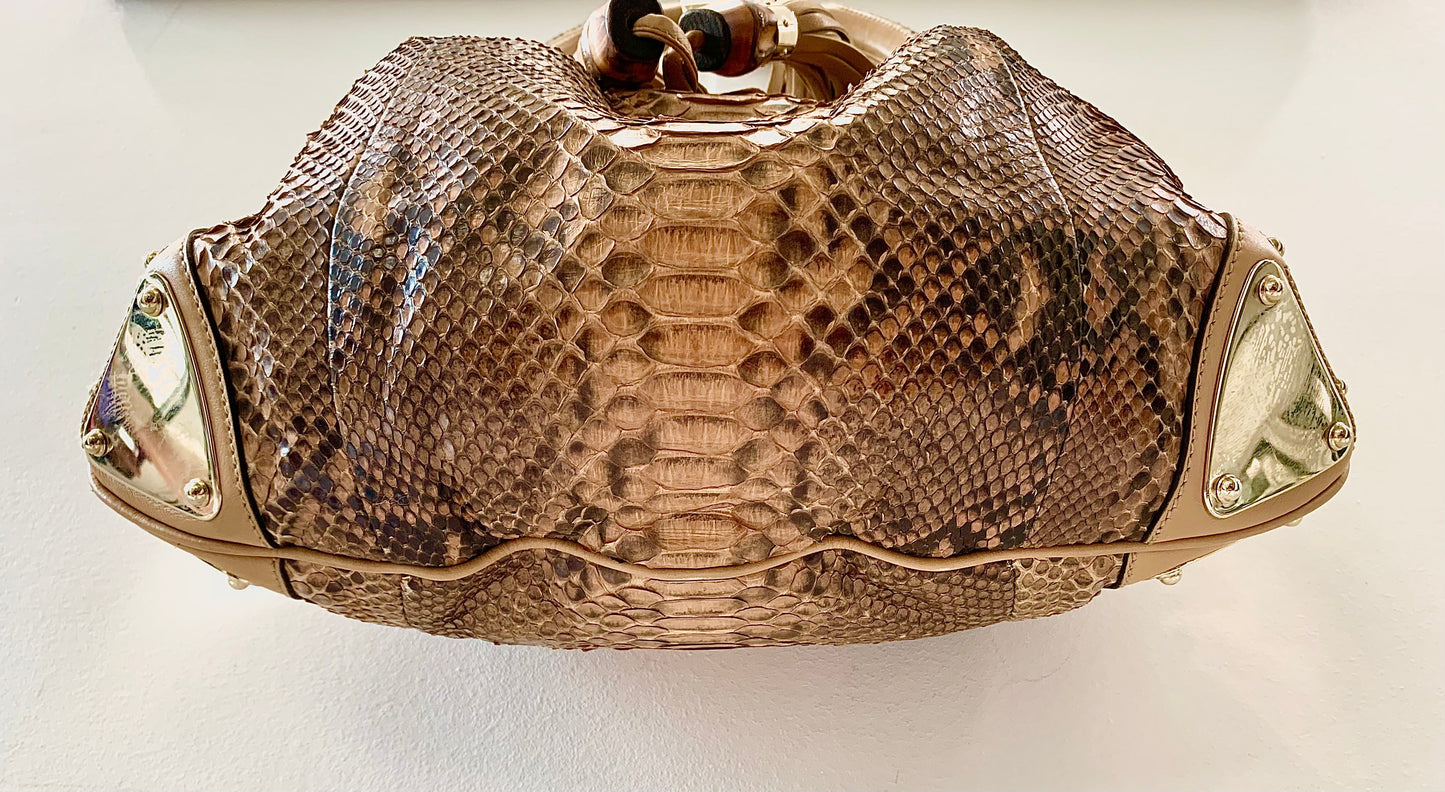 GUCCI BEIGE PYTHON INDY HOBO BAG