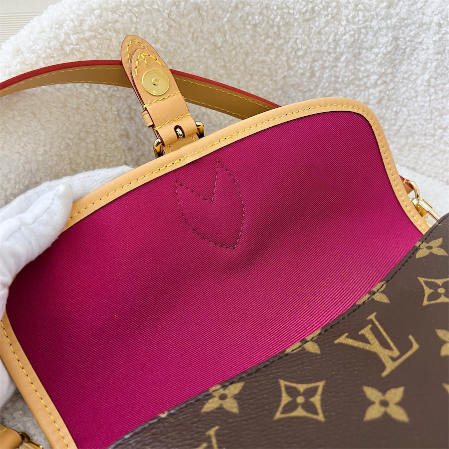 LV Diane in Monogram Canvas GHW with Fuchsia Pink Strap