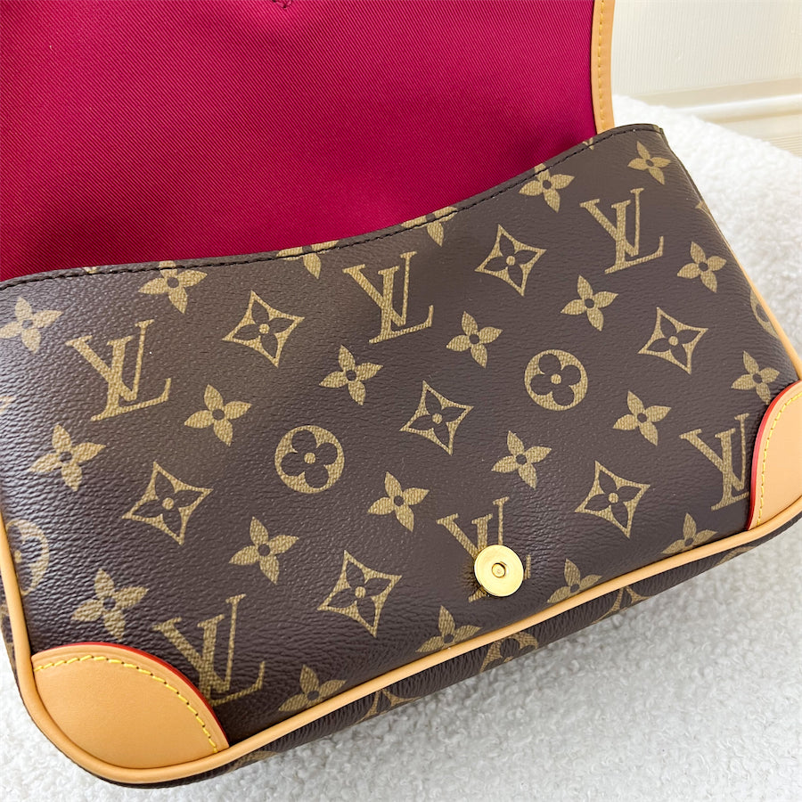 LV Diane in Monogram Canvas GHW with Fuchsia Pink Strap