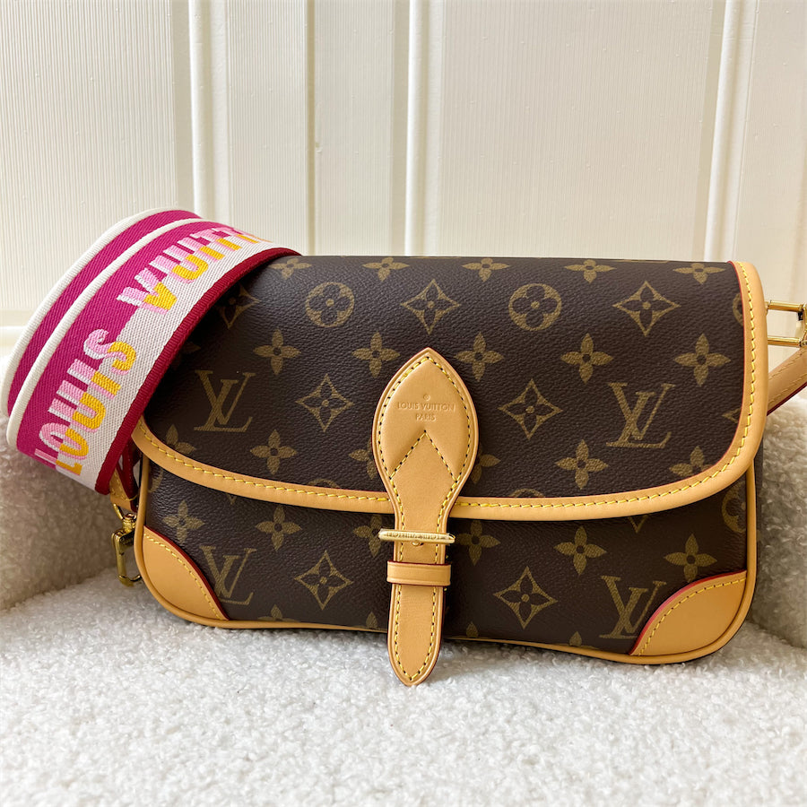LV Diane in Monogram Canvas GHW with Fuchsia Pink Strap