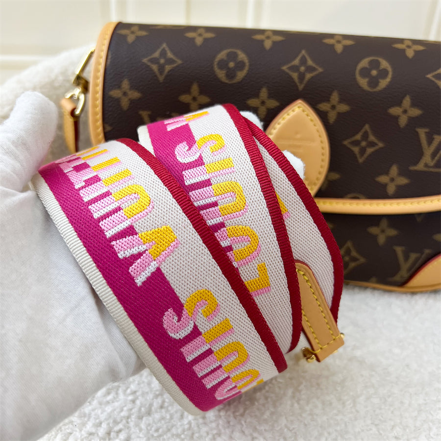 LV Diane in Monogram Canvas GHW with Fuchsia Pink Strap