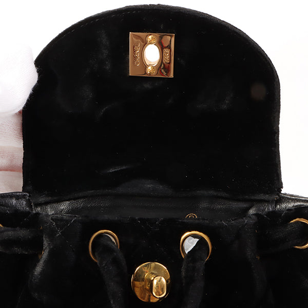 Chanel Around 1992 Made Double Turn-Lock Velvet Mini Backpack Black