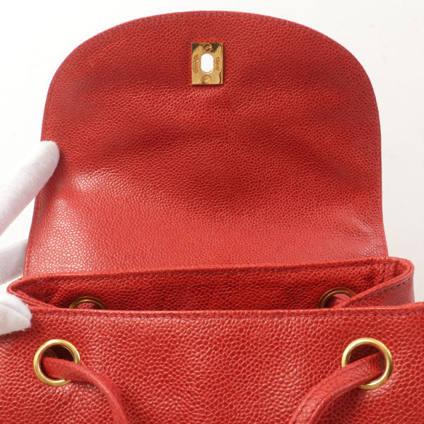 Chanel Around 1995 Made Caviar Skin Cc Mark Plate Backpack Red