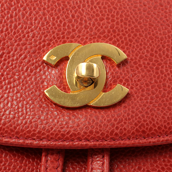 Chanel Around 1995 Made Caviar Skin Cc Mark Plate Backpack Red