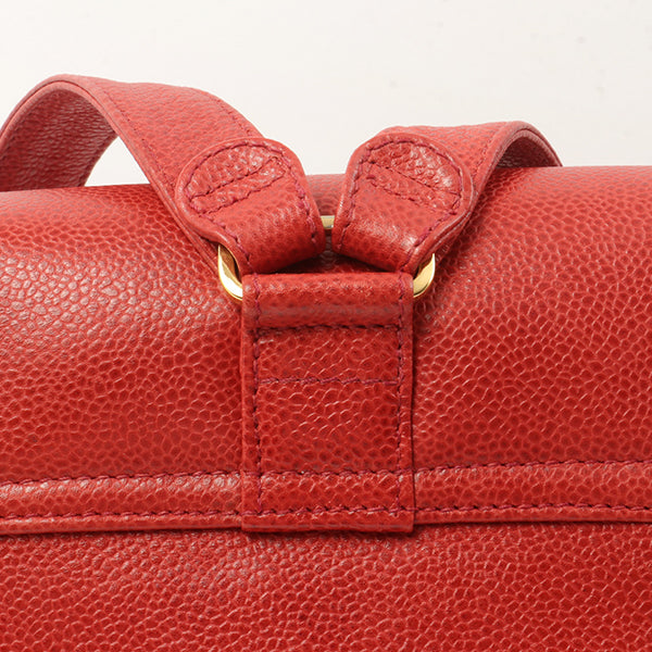 Chanel Around 1995 Made Caviar Skin Cc Mark Plate Backpack Red