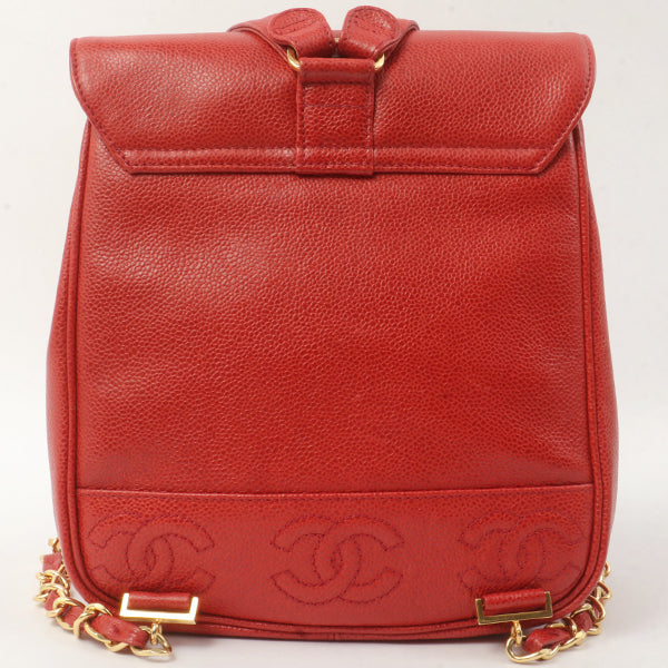 Chanel Around 1995 Made Caviar Skin Cc Mark Plate Backpack Red