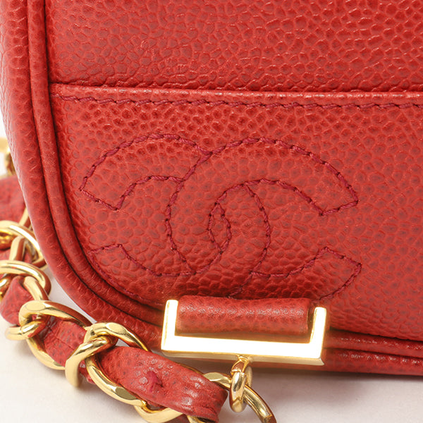 Chanel Around 1995 Made Caviar Skin Cc Mark Plate Backpack Red