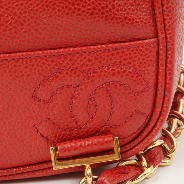 Chanel Around 1995 Made Caviar Skin Cc Mark Plate Backpack Red