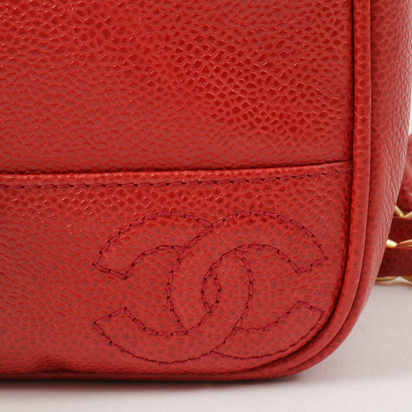 Chanel Around 1995 Made Caviar Skin Cc Mark Plate Backpack Red