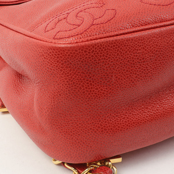 Chanel Around 1995 Made Caviar Skin Cc Mark Plate Backpack Red