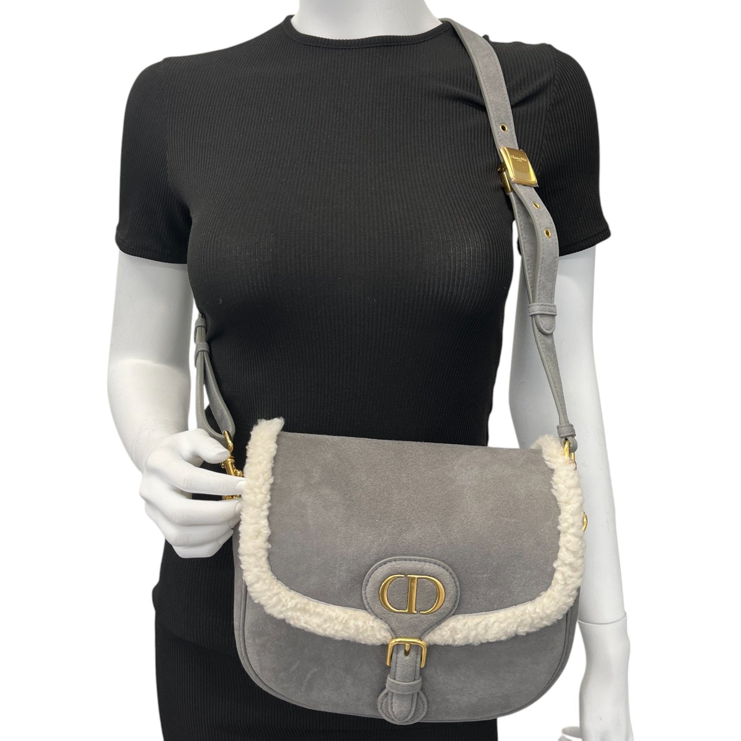 Women's Medium Bobby Suede Shearling Bag Grey