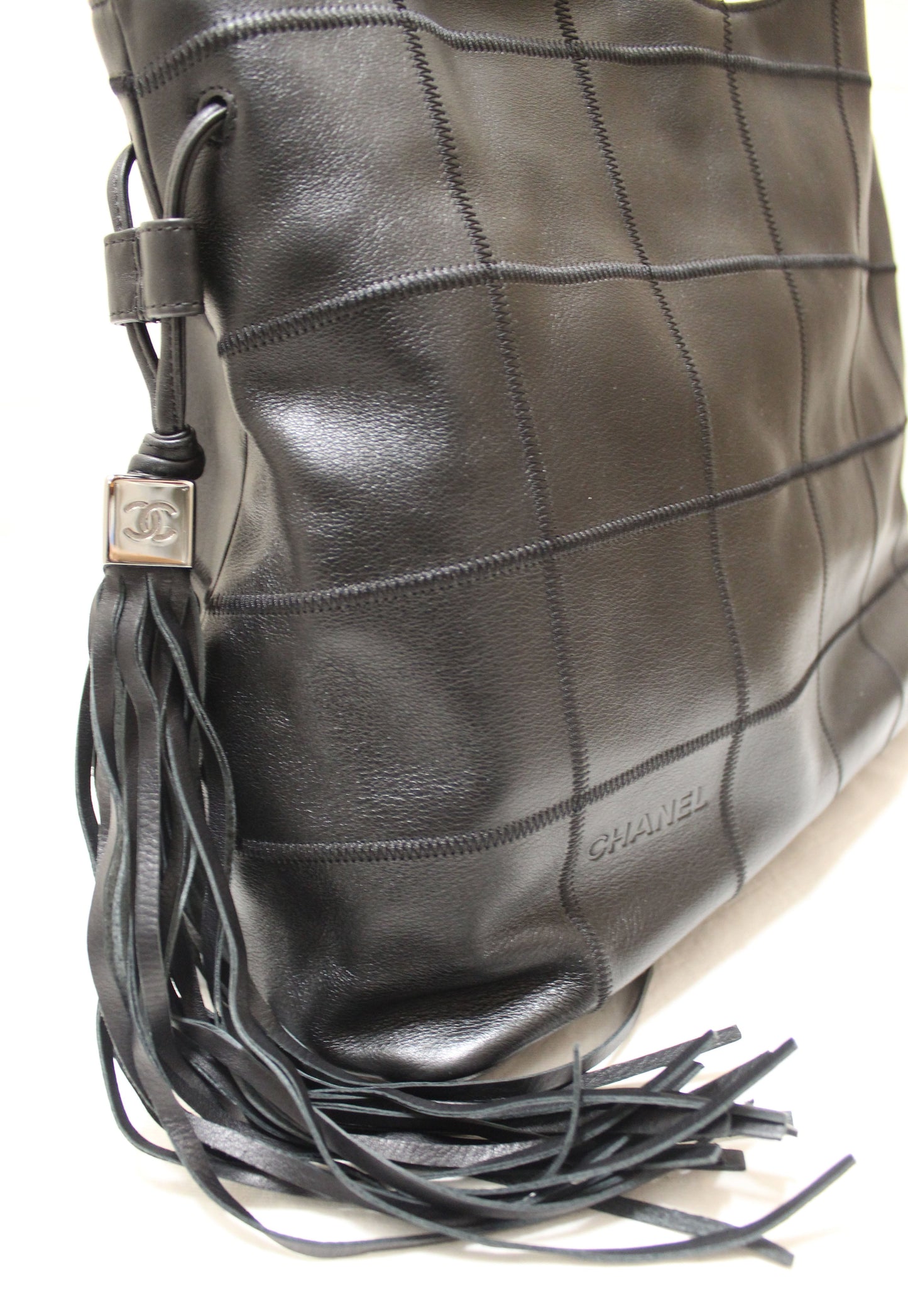 Chanel Square Stitch Tassel Leather Hobo Shoulder Bag