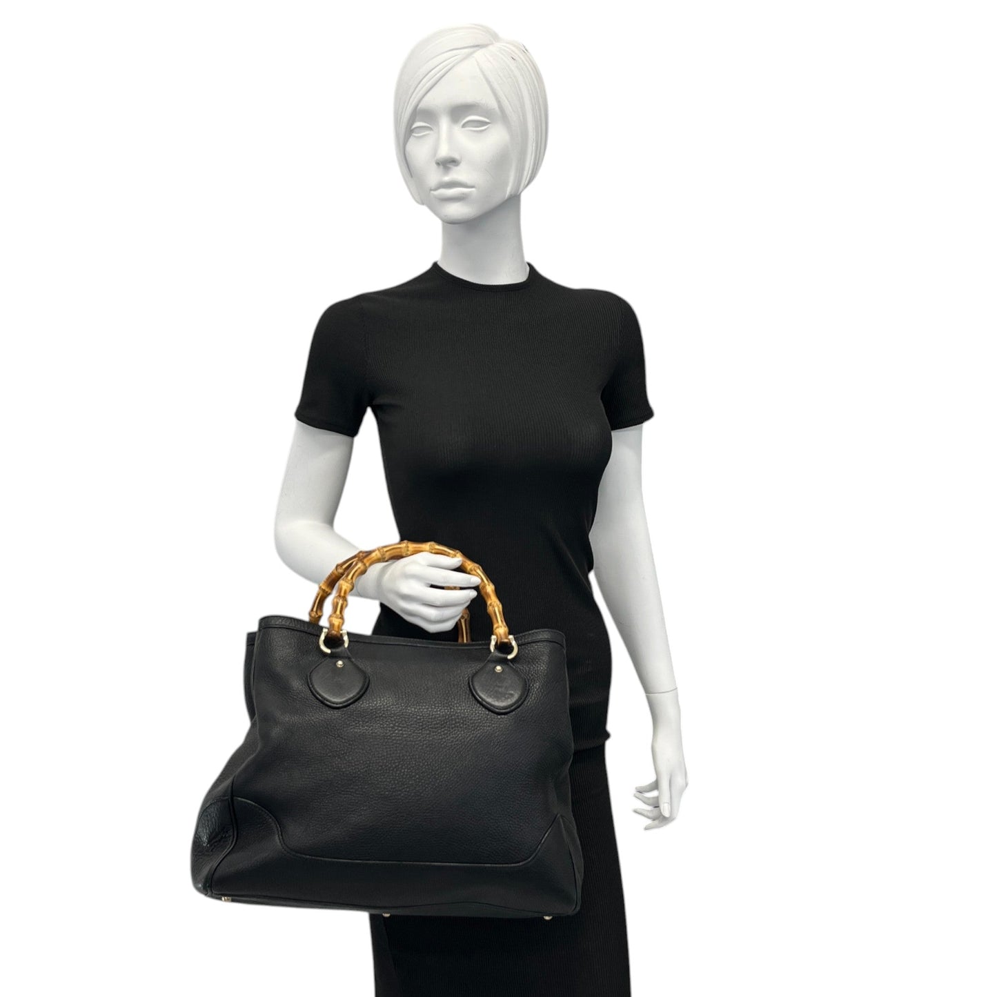 Women's Bamboo Top Handle Handbag Black