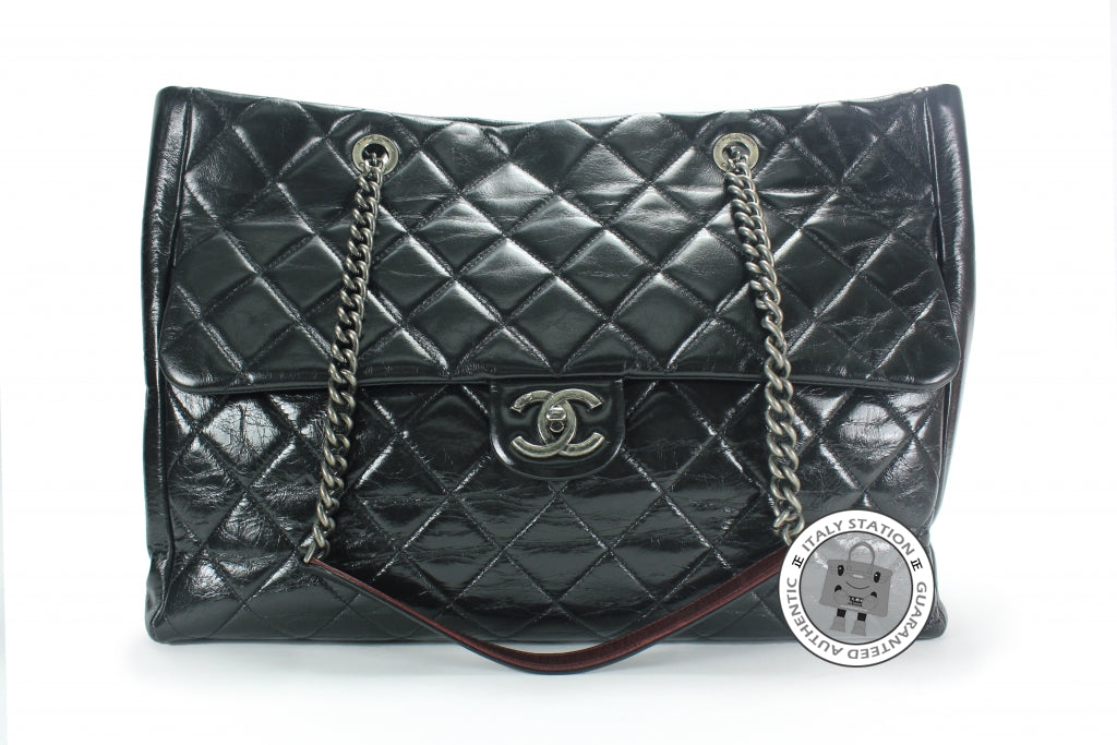 Chanel Vintage CC Shopping Black Leather Shoulder Bags Sbhw