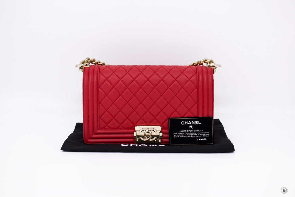 Chanel A67086 Boy Red Calfskin 25 Shoulder Bags Ghw