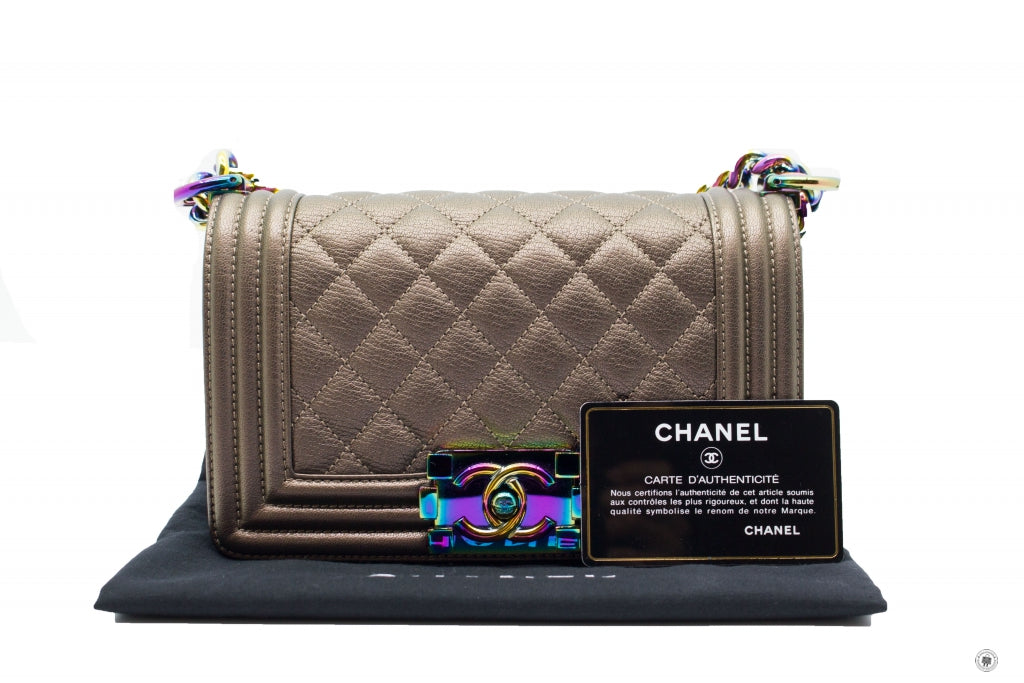 Chanel A67085 Y60313 Boy Iridescent  Bronze / 2B041 Calfskin Small  Shoulder Bags