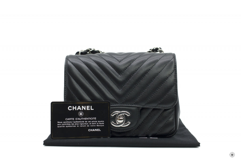 Chanel A35200 Y60594 CC Chervon Mini Square Black / 94305 Lambskin 17CM Shoulder Bags Shw