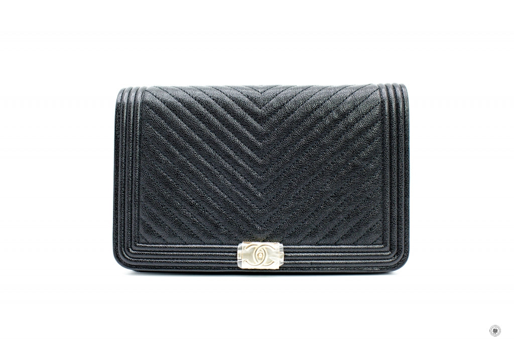 Chanel A81969B00315 Boy Wallet ON Chain Woc Chevron  Black / 94305 Caviar Shoulder Bags Pbhw