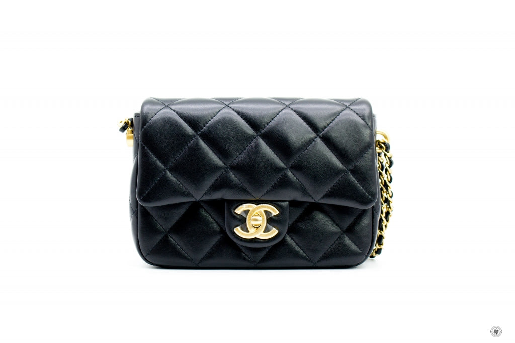 Chanel AS2855B06895 Mini Flap Bag With Pearl Chain Version Black / 94305 Calfskin 19CM Shoulder Bags Gbhw