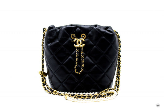 Chanel AS2859B06895 Bucket Bag With Imitation Pearls Black / 94305 Lambskin Shoulder Bags Gbhw