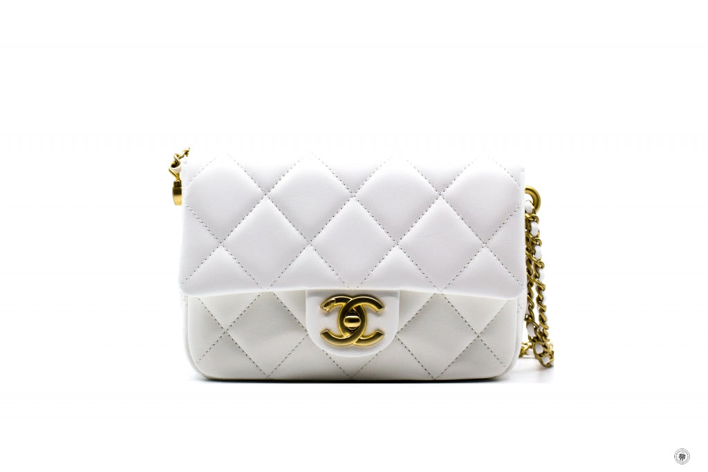 Chanel AS2855 B06895 10601 Mini Flap Bag With Pearl Chain White / 10601 Lambskin Shoulder Bags Gbhw