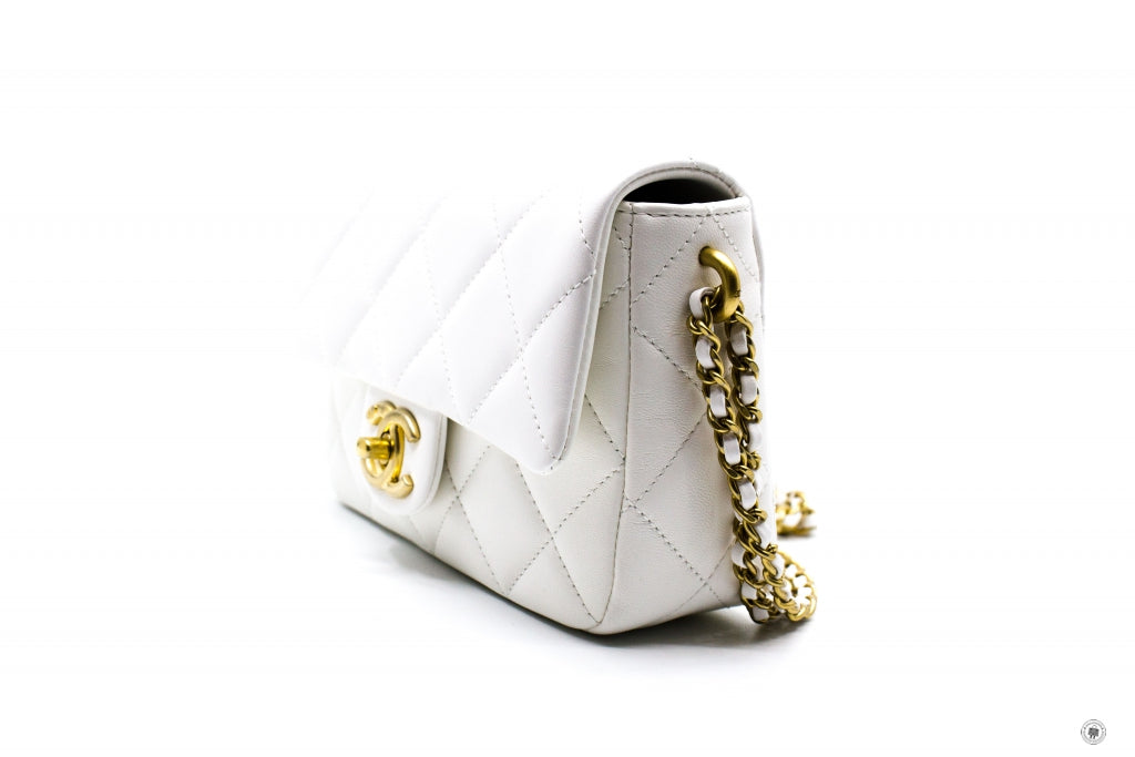 Chanel AS2855 B06895 10601 Mini Flap Bag With Pearl Chain White / 10601 Lambskin Shoulder Bags Gbhw