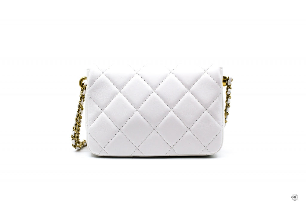 Chanel AS2855 B06895 10601 Mini Flap Bag With Pearl Chain White / 10601 Lambskin Shoulder Bags Gbhw