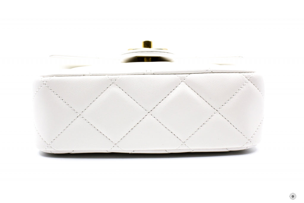 Chanel AS2855 B06895 10601 Mini Flap Bag With Pearl Chain White / 10601 Lambskin Shoulder Bags Gbhw