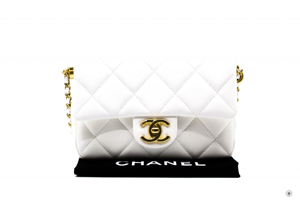 Chanel AS2855 B06895 10601 Mini Flap Bag With Pearl Chain White / 10601 Lambskin Shoulder Bags Gbhw