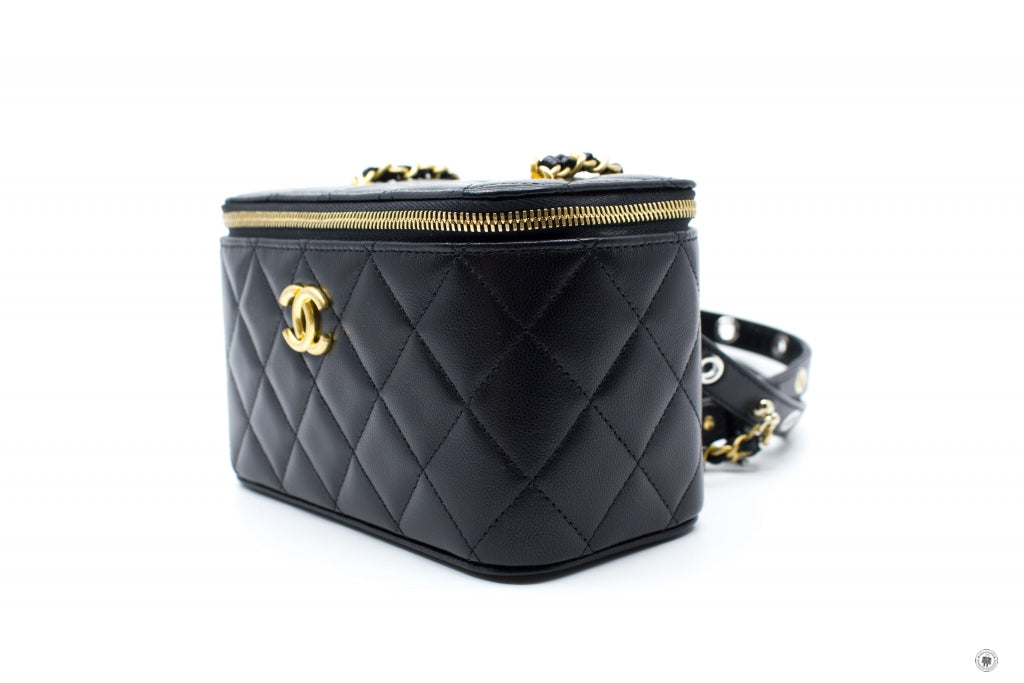 Chanel AP2550B07242 Vanity With Gold And Silver Chain Black / 94305 Lambskin Shoulder Bags Shw